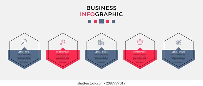 Plantilla de negocio de diseño de infografía vectorial con iconos y 5 opciones o pasos.  diseño cuadrado o diagrama