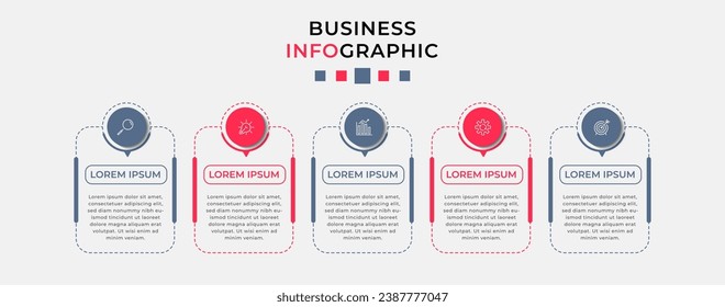 Vector Infographic design business template with icons and 5 options or steps.  square design or diagram