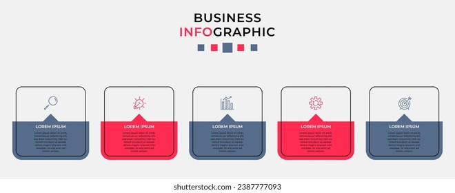 Plantilla de negocio de diseño de infografía vectorial con iconos y 5 opciones o pasos.  diseño cuadrado o diagrama