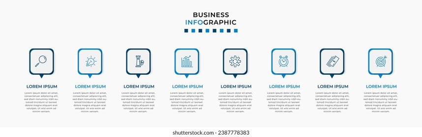 Plantilla de negocio de diseño de infografía vectorial con iconos y 8 opciones o pasos.  diseño cuadrado o diagrama