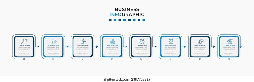 Vector Infographic design business template with icons and 8 options or steps.  square design or diagram