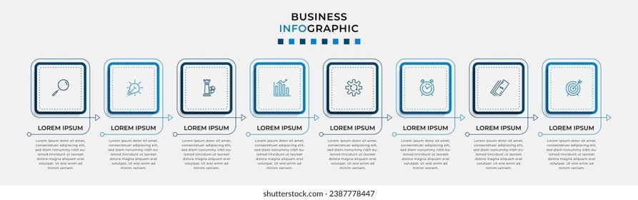 Vector Infographic design business template with icons and 8 options or steps.  square design or diagram