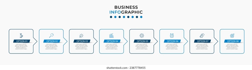 Vector Infographic design business template with icons and 8 options or steps.  square design or diagram