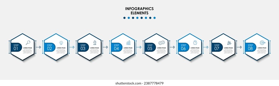 Vector Infografik Design Business Template mit Symbolen und 8 Optionen oder Schritten.  quadratisches Design oder Diagramm