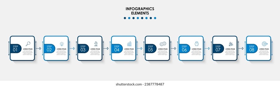 Vector Infographic design business template with icons and 8 options or steps.  square design or diagram