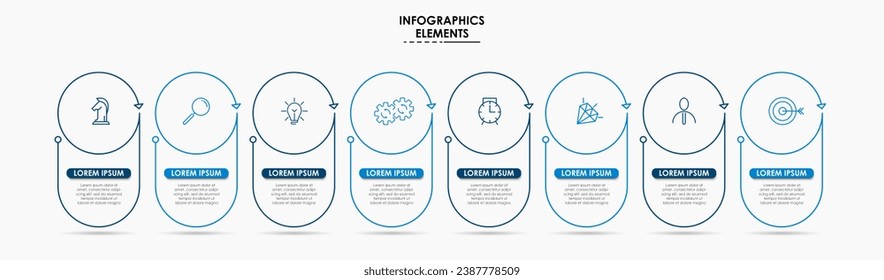 Plantilla de negocio de diseño de infografía vectorial con iconos y 8 opciones o pasos.  diseño cuadrado o diagrama