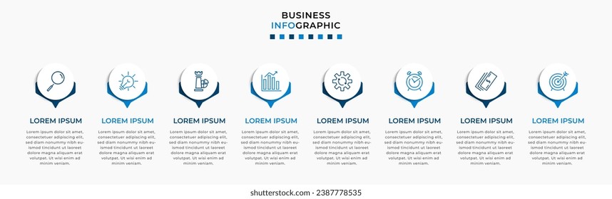 Vector Infographic design business template with icons and 8 options or steps.  square design or diagram