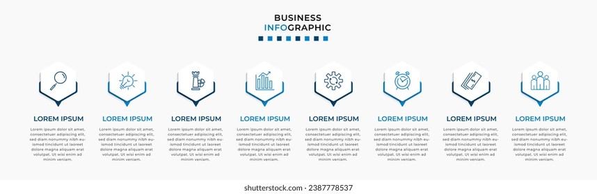 Vector Infografik Design Business Template mit Symbolen und 8 Optionen oder Schritten.  quadratisches Design oder Diagramm