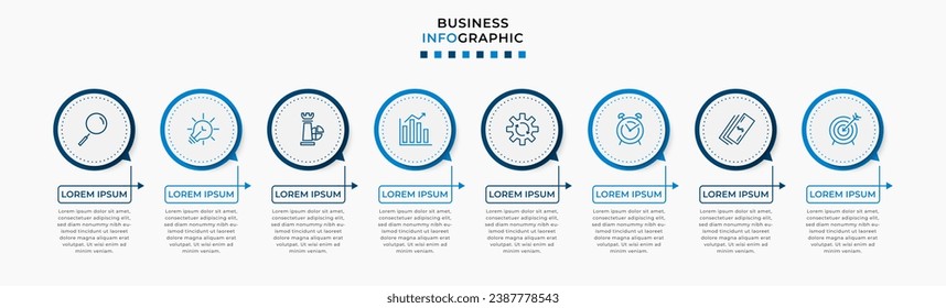 Plantilla de negocio de diseño de infografía vectorial con iconos y 8 opciones o pasos.  diseño cuadrado o diagrama