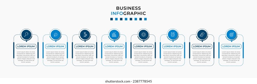 Vector Infographic design business template with icons and 8 options or steps.  square design or diagram
