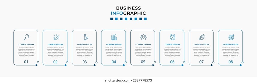 Plantilla de negocio de diseño de infografía vectorial con iconos y 8 opciones o pasos.  diseño cuadrado o diagrama