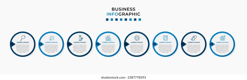 Vector Infografik Design Business Template mit Symbolen und 8 Optionen oder Schritten.  quadratisches Design oder Diagramm