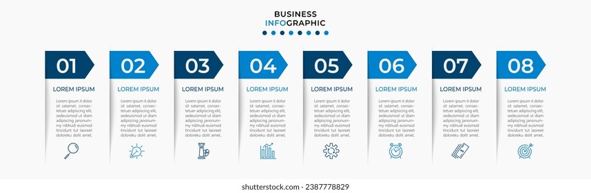 Vector Infographic design business template with icons and 8 options or steps.  square design or diagram