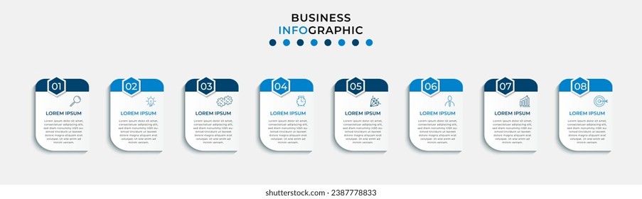 Vector Infographic design business template with icons and 8 options or steps.  square design or diagram
