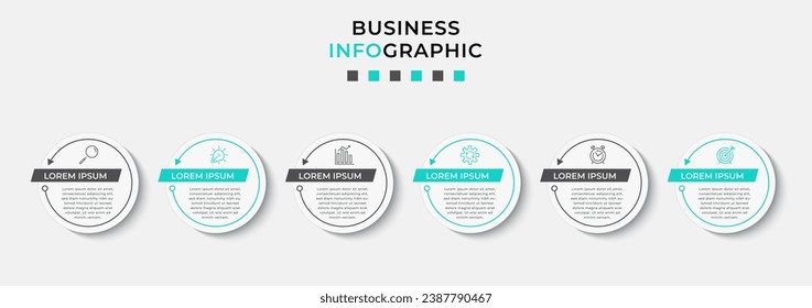 Vector Infografik Design Business Template mit Symbolen und 6 Optionen oder Schritten.  quadratisches Design oder Diagramm