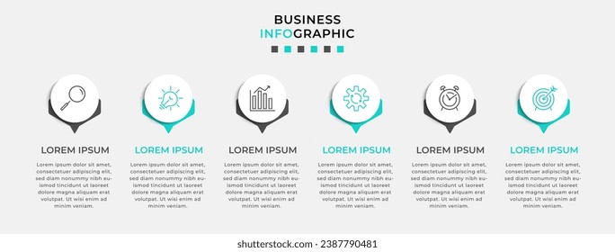 Vector Infografik Design Business Template mit Symbolen und 6 Optionen oder Schritten.  quadratisches Design oder Diagramm