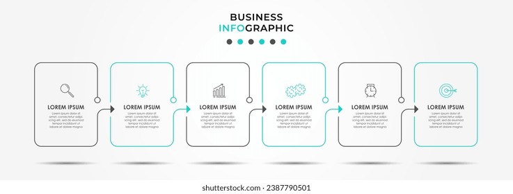 Vector Infographic design business template with icons and 6 options or steps.  square design or diagram