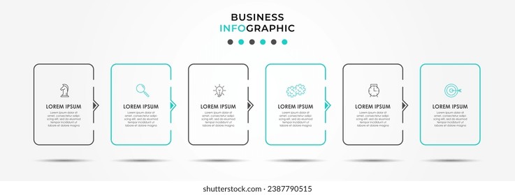 Vector Infographic design business template with icons and 6 options or steps.  square design or diagram