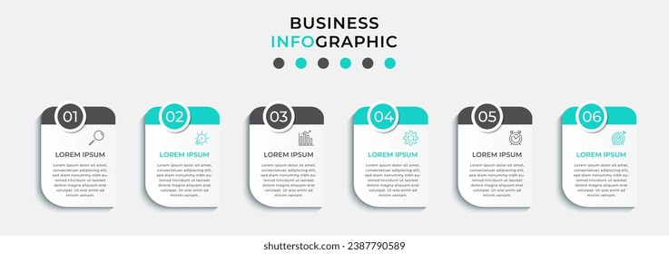 Vector Infographic design business template with icons and 6 options or steps.  square design or diagram