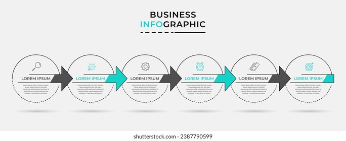 Vector Infographic design business template with icons and 6 options or steps.  square design or diagram