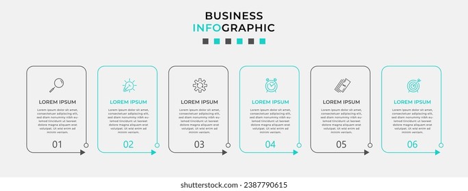 Vector Infographic design business template with icons and 6 options or steps.  square design or diagram