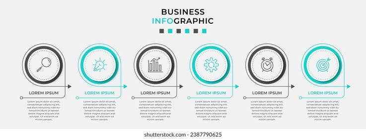 Vector Infographic design business template with icons and 6 options or steps.  square design or diagram