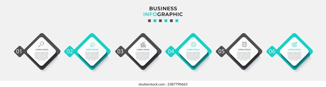 Vector Infographic design business template with icons and 6 options or steps.  square design or diagram
