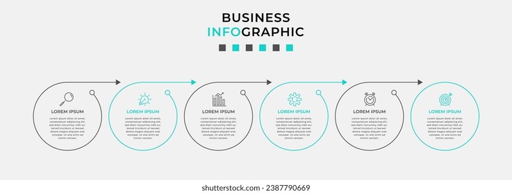Vector Infographic design business template with icons and 6 options or steps.  square design or diagram
