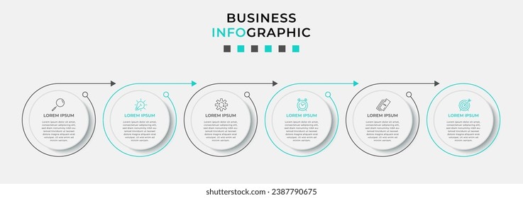 Vector Infographic design business template with icons and 6 options or steps.  square design or diagram