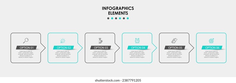 Vector Infografik Design Business Template mit Symbolen und 6 Optionen oder Schritten. quadratisches Design oder Diagramm