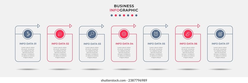 Vector Infographic design business template with icons and 7 options or steps.  square design or diagram