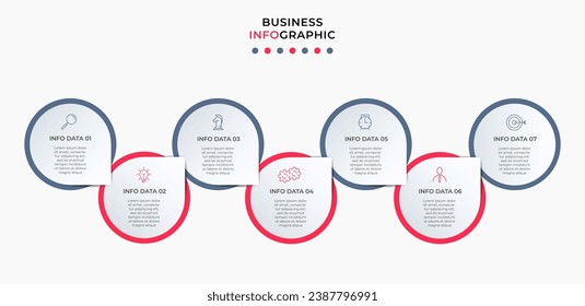 Plantilla de negocio de diseño de infografía vectorial con iconos y 7 opciones o pasos.  diseño cuadrado o diagrama