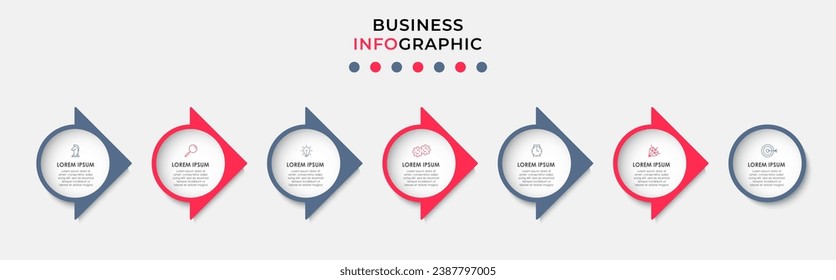 Vector Infographic design business template with icons and 7 options or steps.  square design or diagram