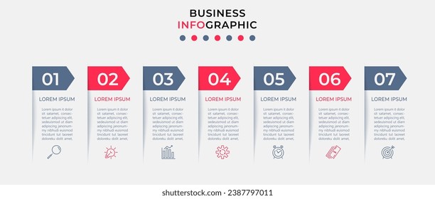 Vector Infografik Design Business Template mit Symbolen und 7 Optionen oder Schritten.  quadratisches Design oder Diagramm