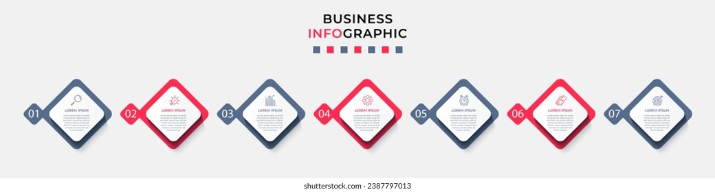 Plantilla de negocio de diseño de infografía vectorial con iconos y 7 opciones o pasos.  diseño cuadrado o diagrama