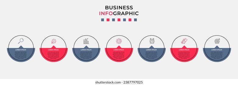 Vector Infographic design business template with icons and 7 options or steps.  square design or diagram