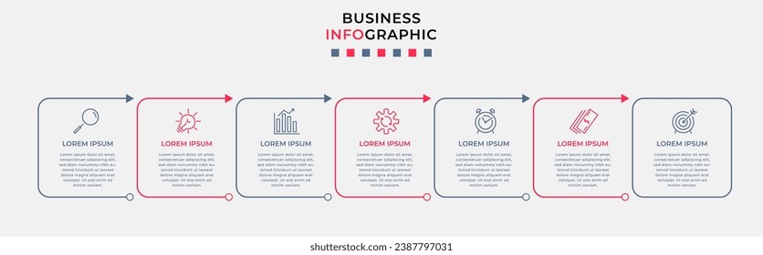 Vector Infographic design business template with icons and 7 options or steps.  square design or diagram