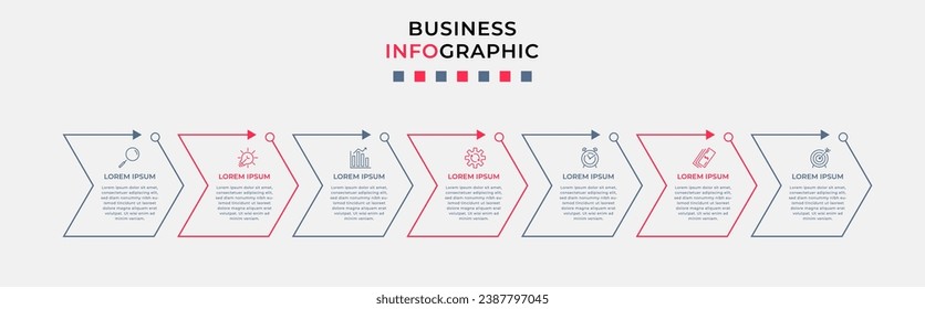 Vector Infographic design business template with icons and 7 options or steps.  square design or diagram