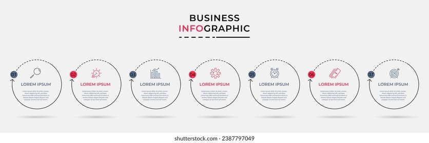Vector Infographic design business template with icons and 7 options or steps.  square design or diagram