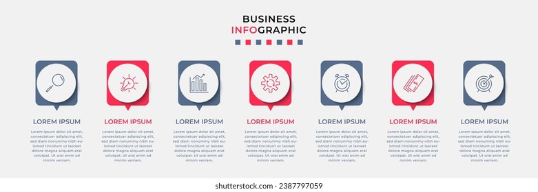 Vector Infographic design business template with icons and 7 options or steps.  square design or diagram