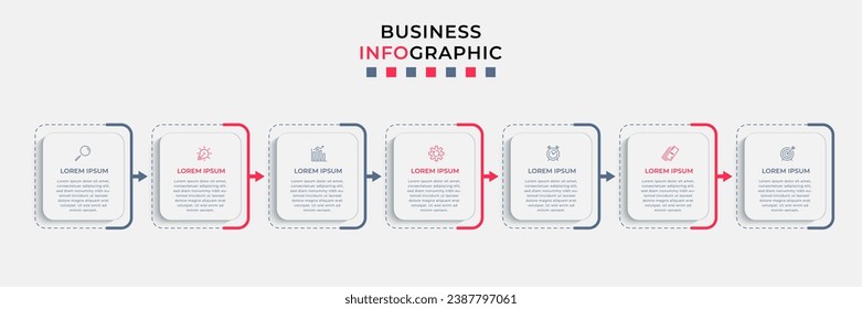Plantilla de negocio de diseño de infografía vectorial con iconos y 7 opciones o pasos.  diseño cuadrado o diagrama