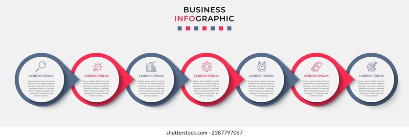 Vector Infographic design business template with icons and 7 options or steps.  square design or diagram