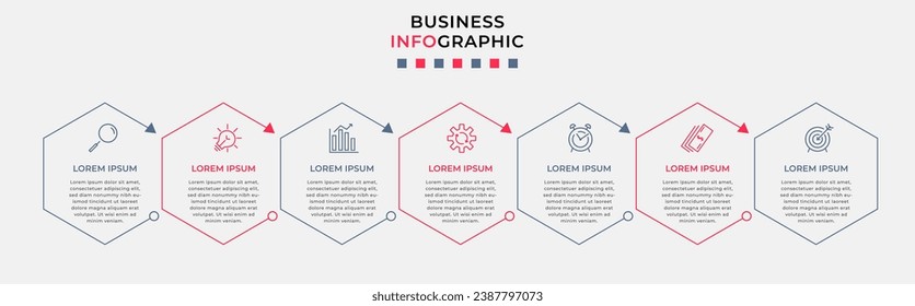 Plantilla de negocio de diseño de infografía vectorial con iconos y 7 opciones o pasos.  diseño cuadrado o diagrama