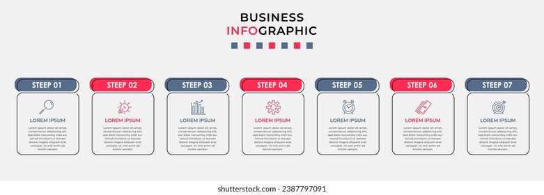 Vector Infographic design business template with icons and 7 options or steps.  square design or diagram