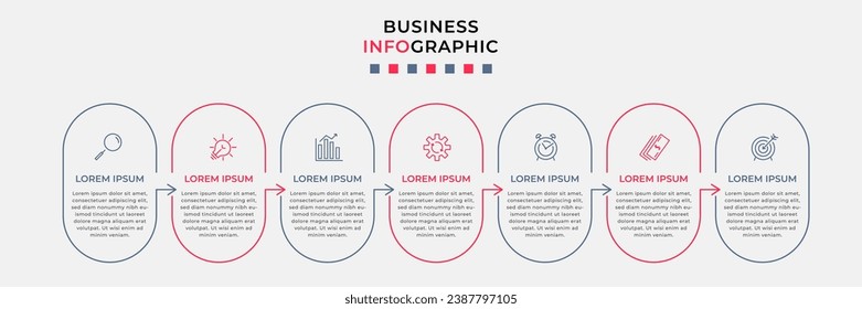 Vector Infographic design business template with icons and 7 options or steps.  square design or diagram