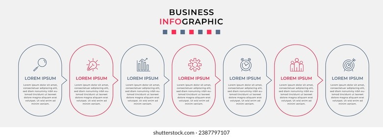 Vector Infographic design business template with icons and 7 options or steps.  square design or diagram