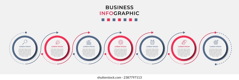 Vector Infographic design business template with icons and 7 options or steps.  square design or diagram