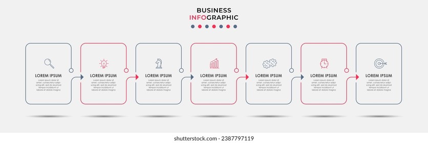 Vector Infografik Design Business Template mit Symbolen und 7 Optionen oder Schritten.  quadratisches Design oder Diagramm