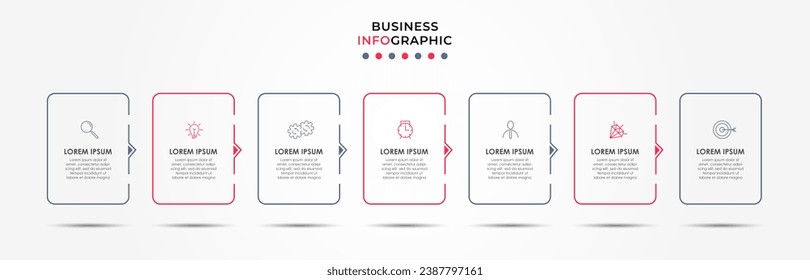 Vector Infographic design business template with icons and 7 options or steps.  square design or diagram