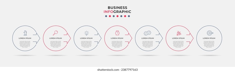 Vector Infographic design business template with icons and 7 options or steps.  square design or diagram